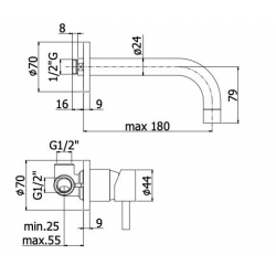 Bateria umywalkowa podtynkowa 245mm STICK stal szczotkowana Paffoni Rubinetterie SK007ST70